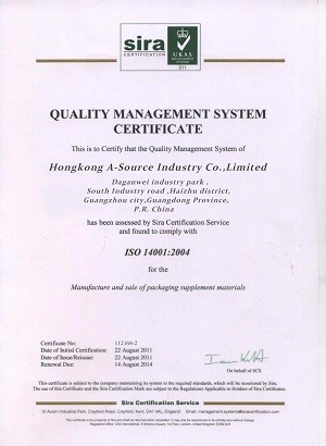 Porcelana HONGKONG A-SOURCE INDUSTRY CO,.LIMITED Certificaciones