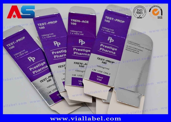 Cajas de embalaje de vial de 10 ml personalizadas con impresión en papel plateado metálico para envases farmacéuticos
