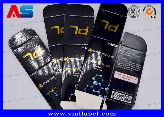 Caja de papel de pastillas de papel de papel de oro brillante de color negro de aceite impreso personalizado para inyecciones 10 ml