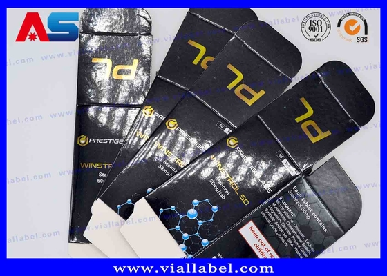 Caja de papel de pastillas de papel de papel de oro brillante de color negro de aceite impreso personalizado para inyecciones 10 ml