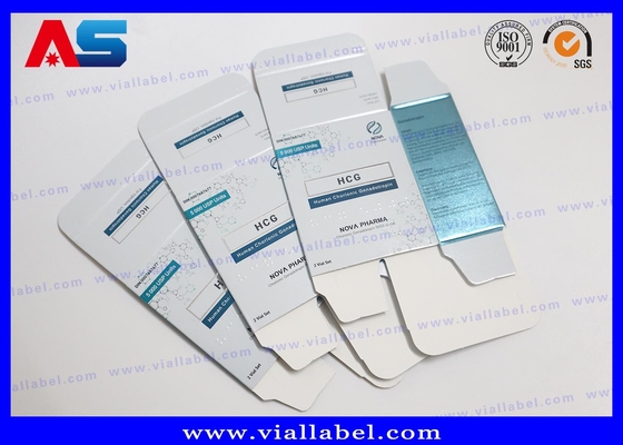 Cajas personalizadas de frascos de HCG grabados con láser (57x57x25mm) con inserción de ampollas de PVC. MOQ 500. Precio directo de fábrica.