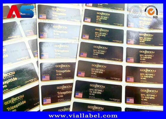 Customizable Gold Holographic Labels For Glass Peptide Vials With Permanent And Strong Adhesive Included