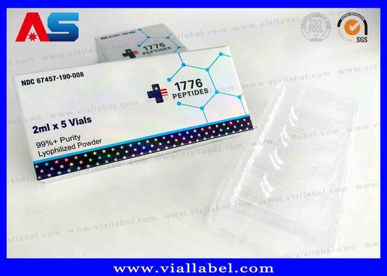 Caja pequeña láser holográfica BPC, Caja farmacéutica para 2 botellas de 3 ml con impresión