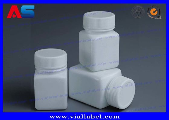 Farmacia para mascotas Botellas de pastillas de plástico blanco de 50 ml con tapa de rosca, forma cuadrada, sello sensible a la presión