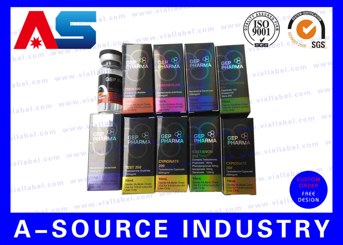 Péptido inyectable Color personalizado y logotipo impresa caja de papel recubierto 10 ml vial cajas de culturismo caja de embalaje