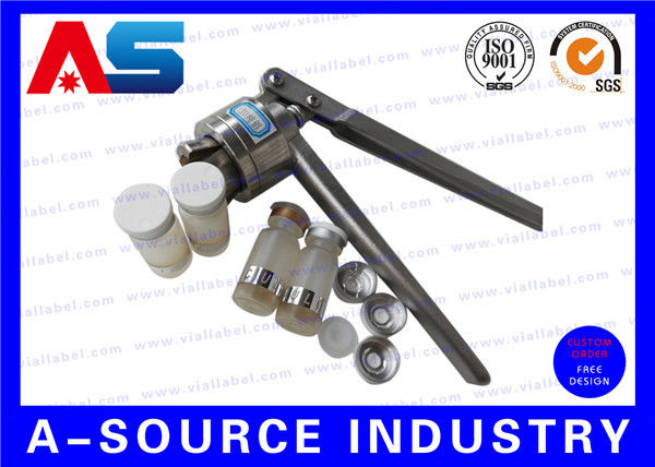 Herramienta de crimpado manual de aluminio plateado para tapones de vial de 13 mm / 20 mm con tapa de plástico abatible