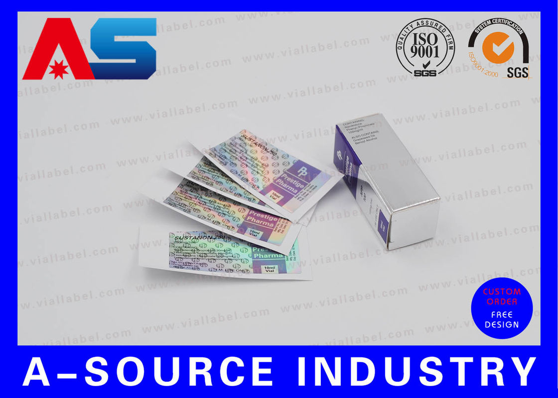 Holograma adhesivos etiqueta y caja con nombre de la nueva empresa personalizada adecuado para el péptido 2 ml / 3 ml botellas