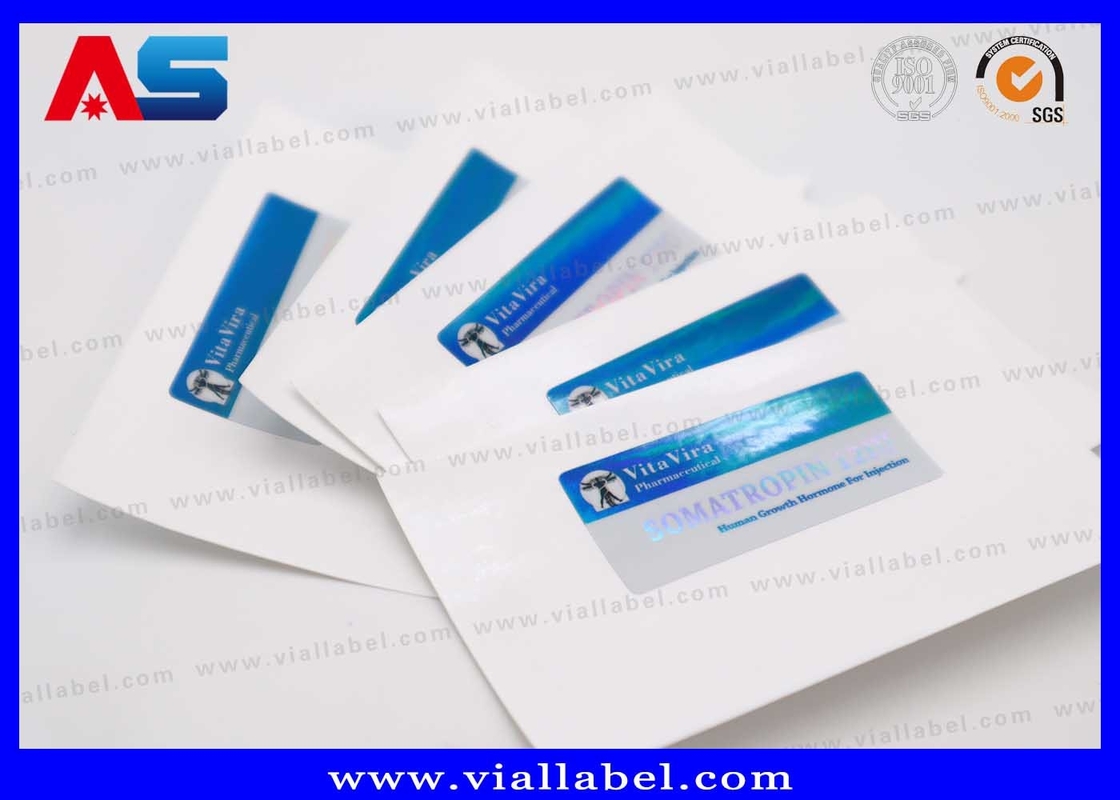 Botella pequeña Hcg Adhesivo Etiqueta del vial de 2 ml Color azul metálico Uso farmacéutico