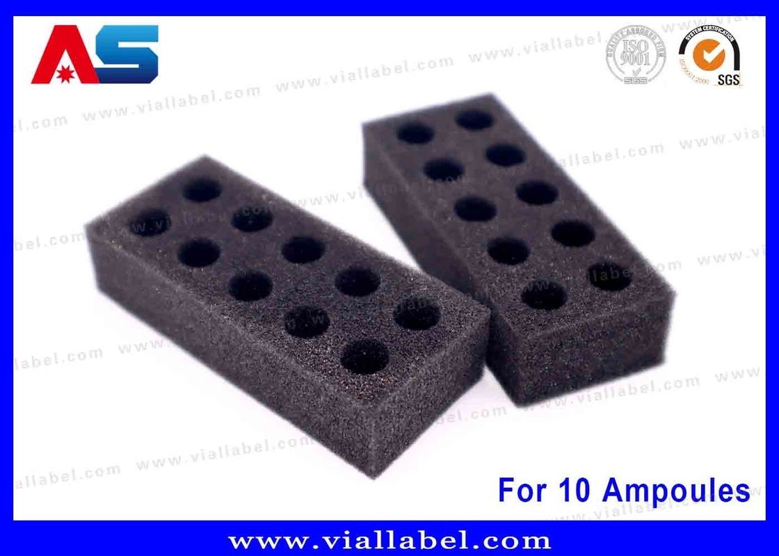 Envases de ampollas de espuma de EVA negro Solución de almacenamiento seguro de 10x1 ml para uso médico y de laboratorio