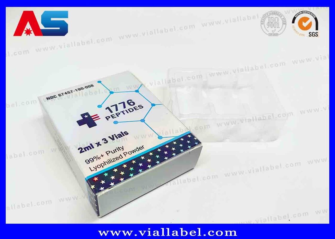 Caja pequeña láser holográfica BPC, Caja farmacéutica para 2 botellas de 3 ml con impresión