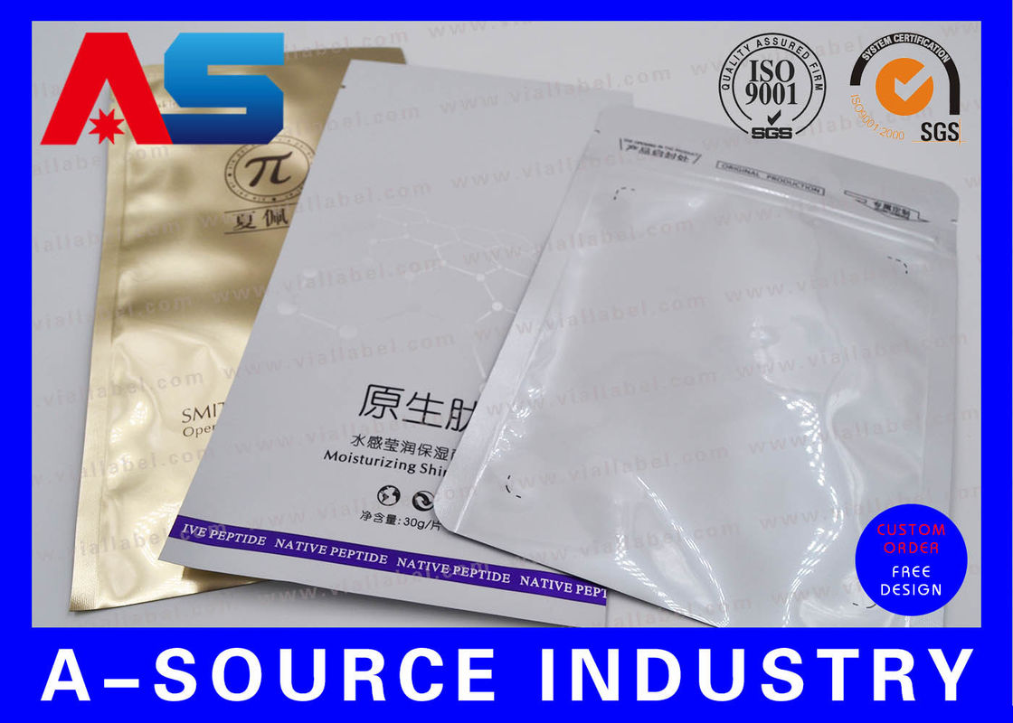 Embalaje de pastillas Bolsas de papel de aluminio de cierre de cremallera Bolsas de papel de aluminio laminado brillante Tamaño personalizado